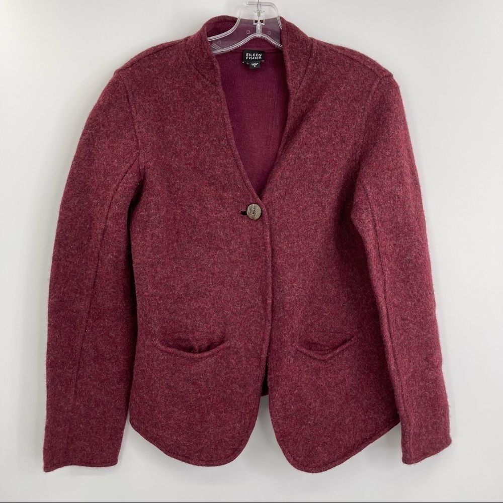 Eileen Fisher Lambswool Blend Blazer Jacket Womens S Maroon Red Preppy Career